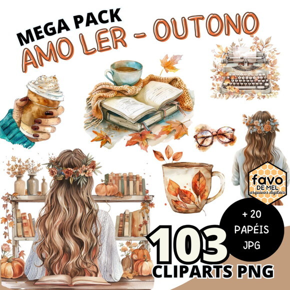 Kit Digital Leitura Aquarela | Planner Amo Ler Outono