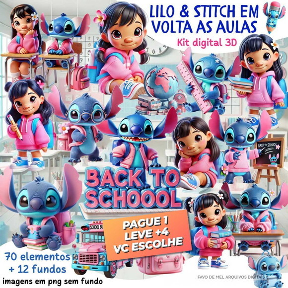 Kit Digital Lilo e Stitch Volta as Aulas 3d (pague 1 Leve 5)