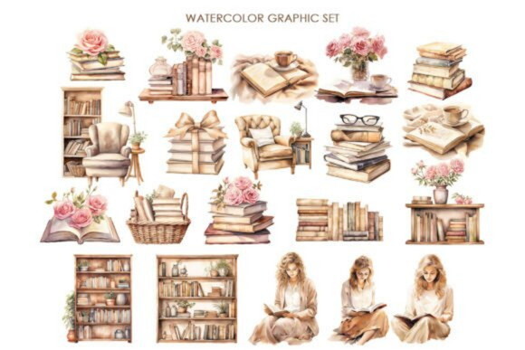 Kit Digital Leitura Aquarela | Planner Books Aesthetic