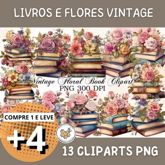 Kit Digital Livros Vintage Aquarela - Vintage Floral Book