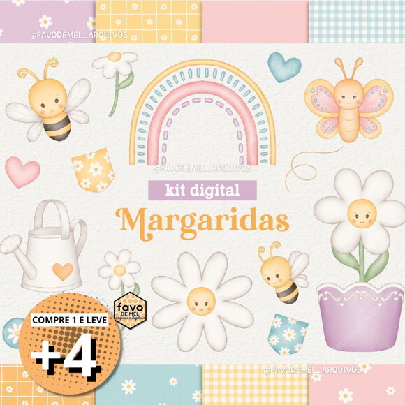 Kit Digital Margaridas Aquarela