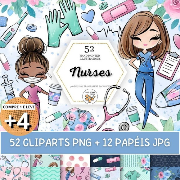 Kit Digital Médica Enfermeira Aquarela - Nurses