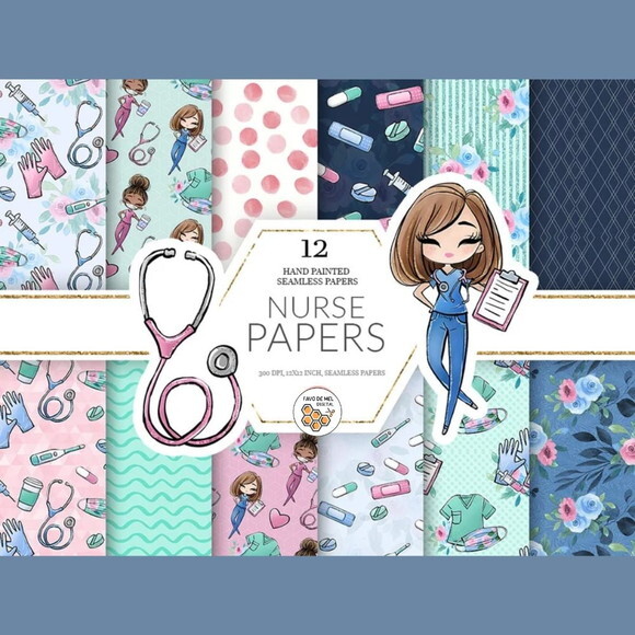 Kit Digital Médica Enfermeira Aquarela - Nurses