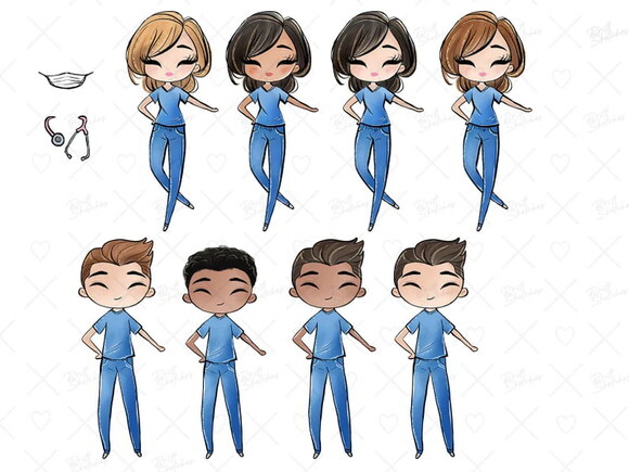 Kit Digital Médicos Enfermeiros Aquarela - Doctors Andnurses