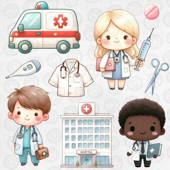 Kit Digital Médicos Fofos Aquarela