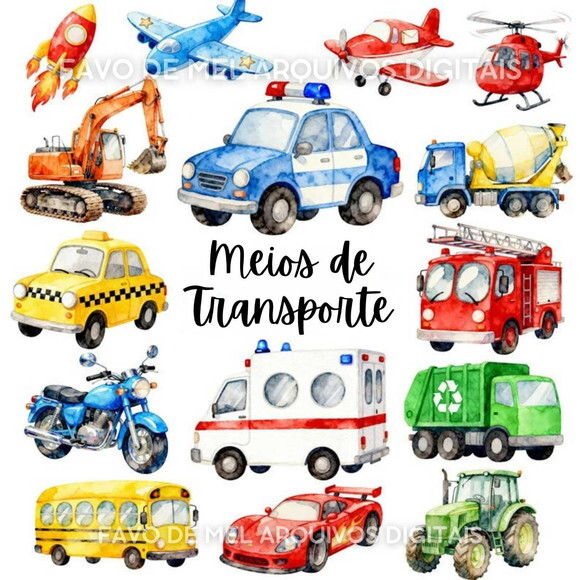 Kit Digital Meios de Transporte Aquarela #3