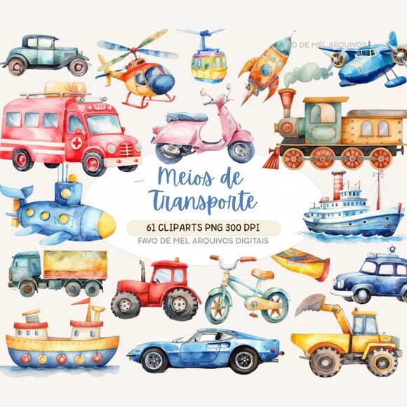 Kit Digital Meios de Transporte Aquarela #2
