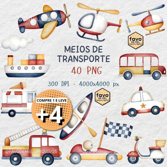 Kit Digital Meios de Transporte Aquarela #5
