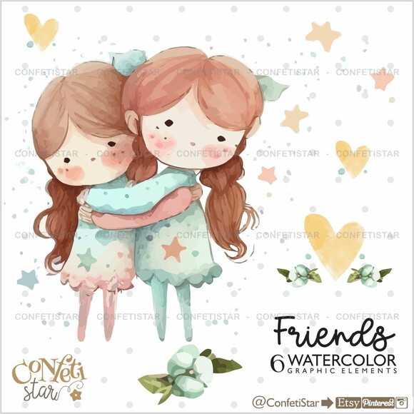 Kit Digital Meninas Aquarela Confeti (combo 4 Kits)