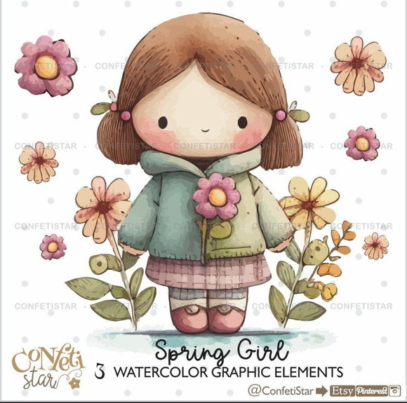 Kit Digital Meninas Aquarela Confeti (combo 4 Kits)