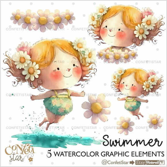 Kit Digital Meninas Aquarela Confeti (combo 4 Kits)