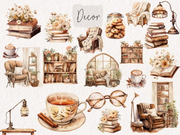 Kit Digital Meninas Livros Leitura Aquarela - Bookworms
