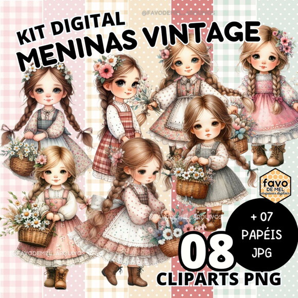 Kit Digital Meninas Vintage - Bonecas Estilo Sarah Kay