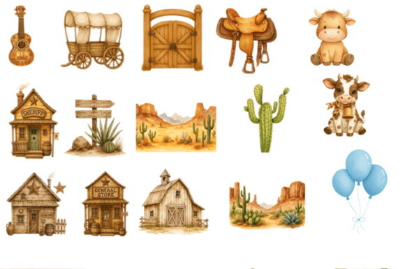 Kit Digital Menino Cowboy Aquarela Png Premium #17