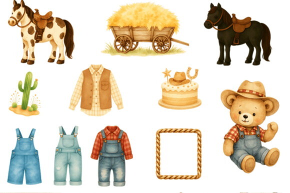 Kit Digital Menino Cowboy Aquarela Png Premium #17