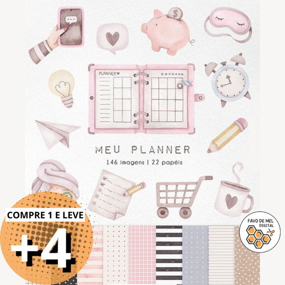 Kit Digital Meu Planner Aquarela Png (pague 1 Leve +4)