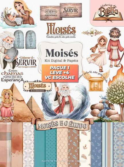 Kit Digital Moisés Aquarela - Historias da Biblia Png