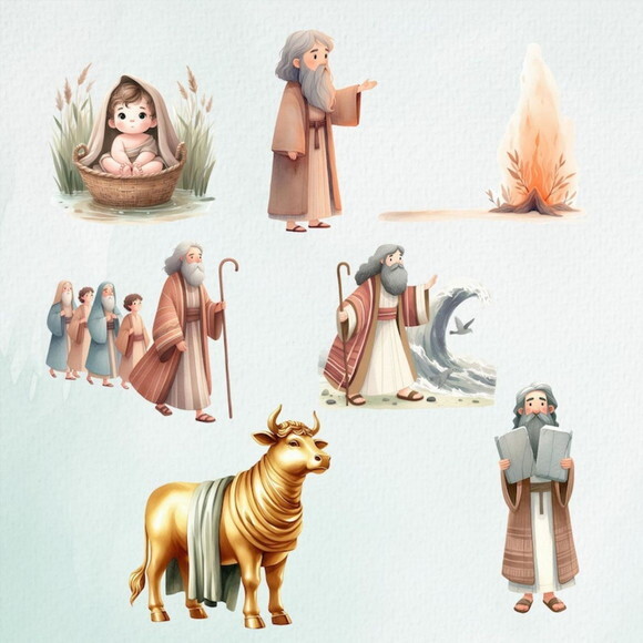 Kit Digital Moisés Aquarela - Personagens Bíblicos