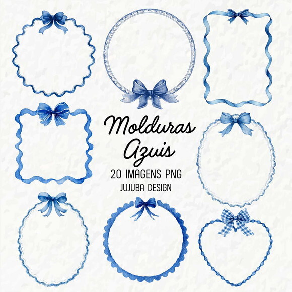 Kit Digital Molduras Azuis Png Brasão Frames Bordas
