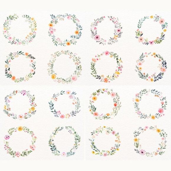Kit Digital Molduras Florais Aquarela | Guirlanda Floral