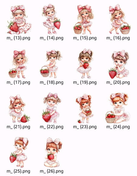 Kit Digital Moranguinho Aquarela Mascotes Meninas Png