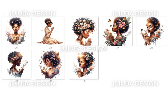 Kit Digital Mulheres Negras Orando Png