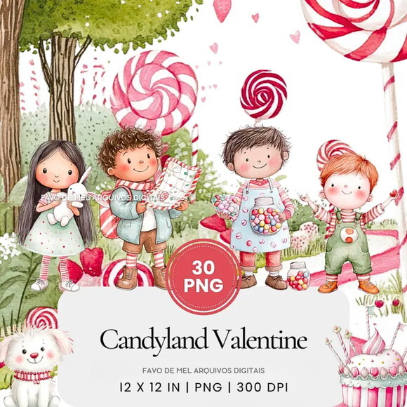Kit Digital Mundo Doce #12 Candyland Aquarela Namorados Png