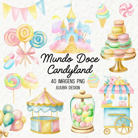 Kit Digital Mundo Doce #3 Candyland Aquarela Png