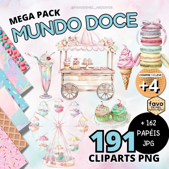 Kit Digital Mundo Doce #4 Candyland Confeitaria Aquarela Png