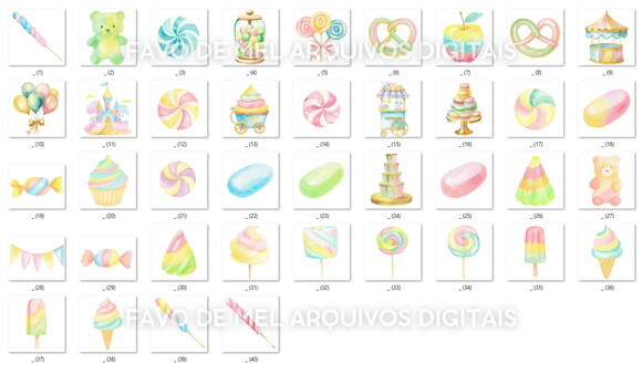 Kit Digital Mundo Doce #3 Candyland Aquarela Png