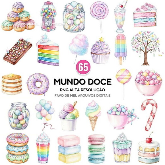 Kit Digital Mundo Doce #7 Candyland Aquarela Png Premium