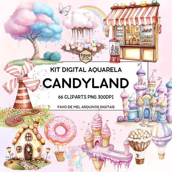 Kit Digital Mundo Doce #6 Candyland Confeitaria Aquarela Png