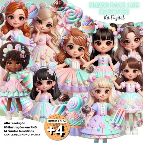 Kit Digital Mundo Doce #8 Confeiteiras Mascotes 3d Png
