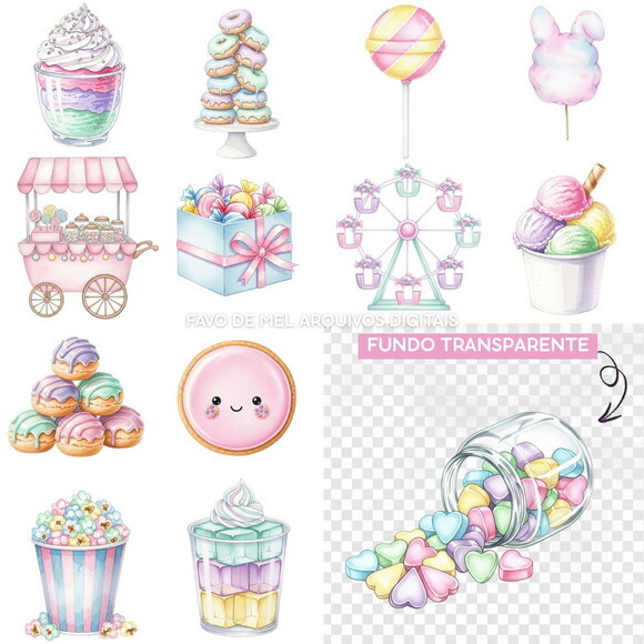 Kit Digital Mundo Doce #7 Candyland Aquarela Png Premium
