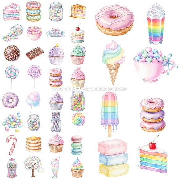 Kit Digital Mundo Doce #7 Candyland Aquarela Png Premium