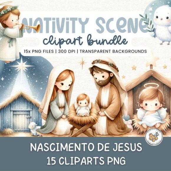 Kit Digital Nascimento de Jesus Cute -nativity Scene Premium