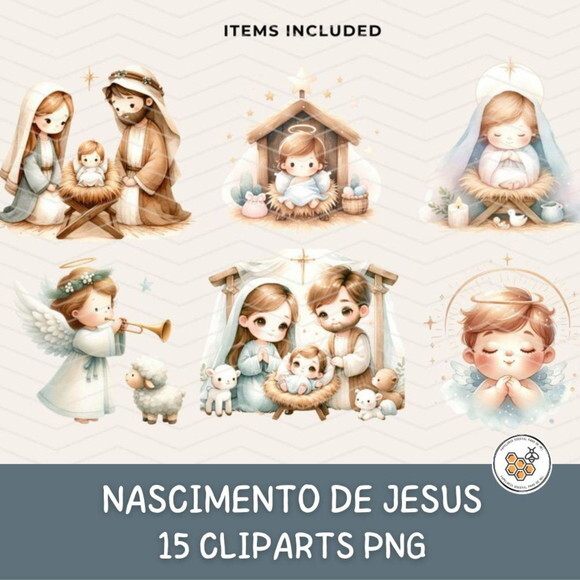 Kit Digital Nascimento de Jesus Cute -nativity Scene Premium