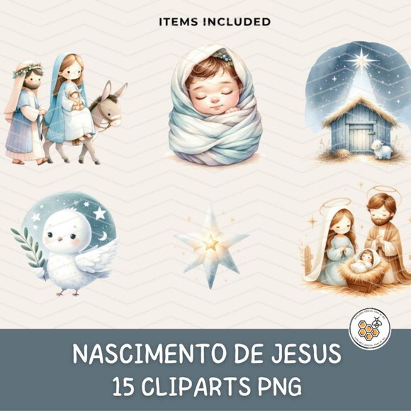 Kit Digital Nascimento de Jesus Cute -nativity Scene Premium