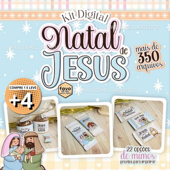 Kit Digital Natal Cristão - Natal de Jesus Aquarela