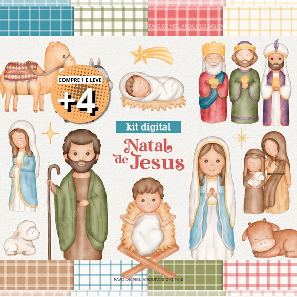 Kit Digital Natal Cristão - Natal de Jesus Aquarela (edb)
