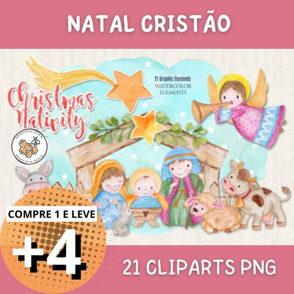 Kit Digital Natal Cristão Aquarela - Christmas Nativity