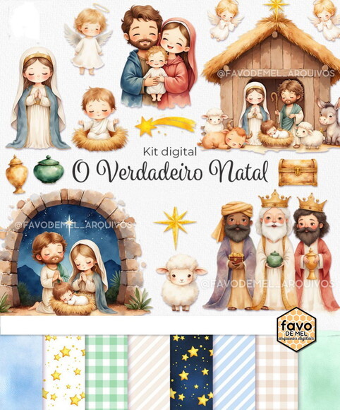 Kit Digital Natal Cristão Aquarela - o Verdadeiro Natal