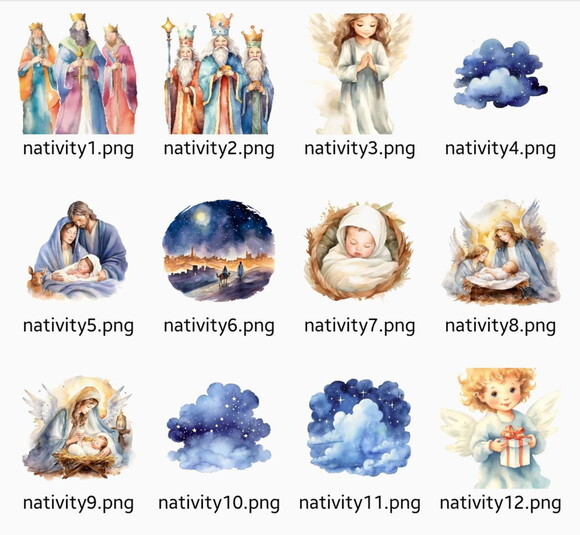 Kit Digital Natal Cristão Aquarela #31 Natividade Png