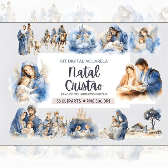 Kit Digital Natal Cristão Aquarela #33 Natividade Png