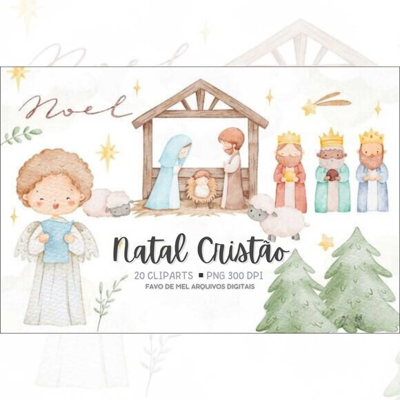 Kit Digital Natal Cristão Aquarela #32 Natividade Png