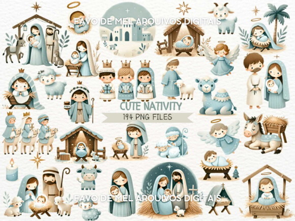 Kit Digital Natal Cristão Cute Aquarela #29 Png