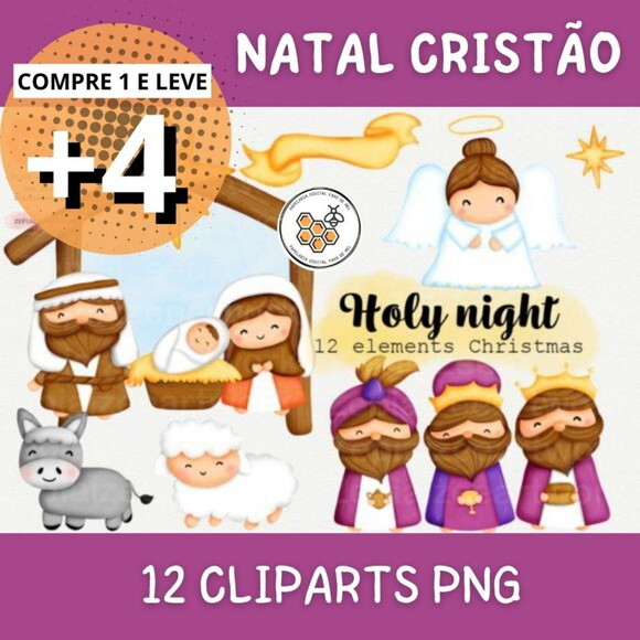 Kit Digital Natal Cute - Nascimento de Jesus - Holy Night