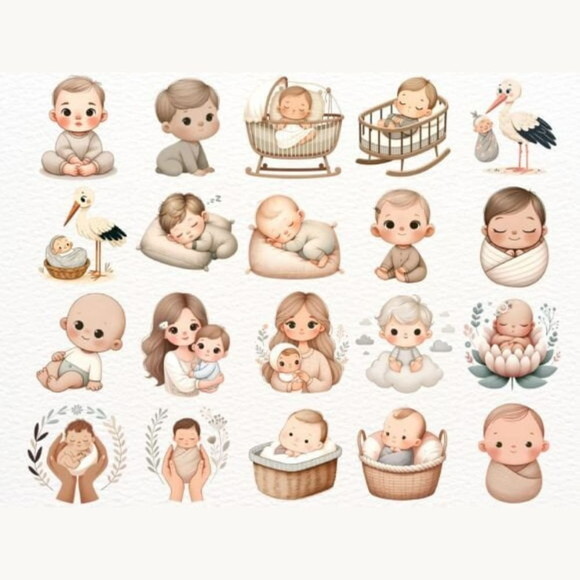 Kit Digital Newborn Chá de Bebê Neutro Png #5