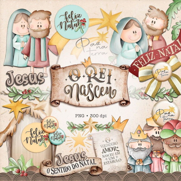 Kit Digital o Rei Nasceu (natal)- Combo Ilustrações e Papéis