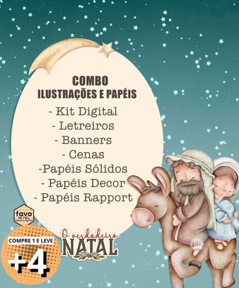 Kit Digital o Verdadeiro Natal - Combo Ilustrações e Papéis